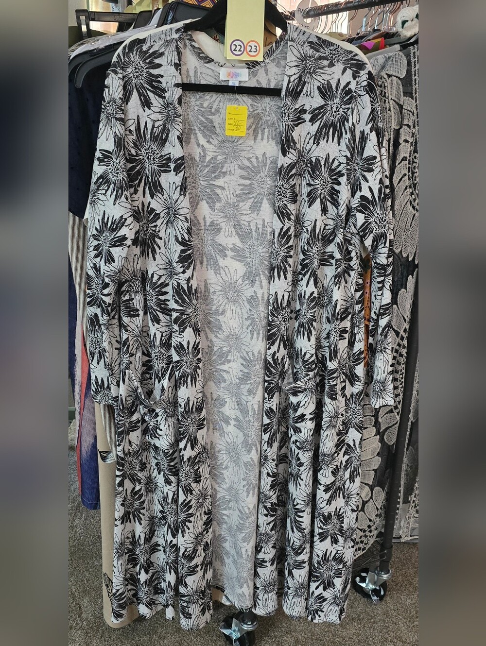2223 LuLaRoe Black and White Floral Duster Cardigan